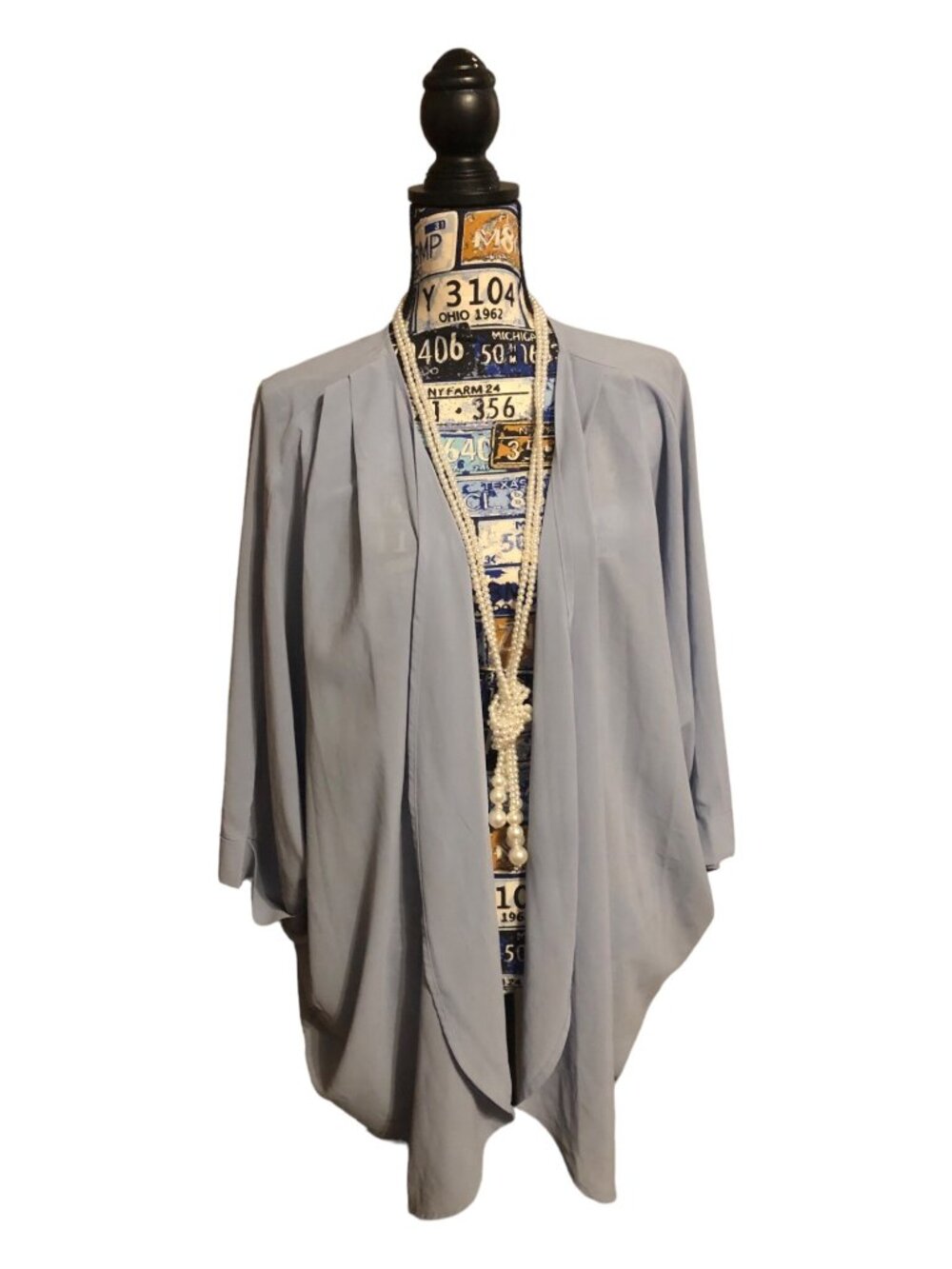 Oversize Sheer Light Blue Open Front Waist Length Duster Cardigan Sz 1X